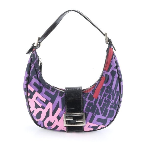 Fendi Handbags - Fendi Leather Canvas Logo Shoulder Bag Purple Pink Black